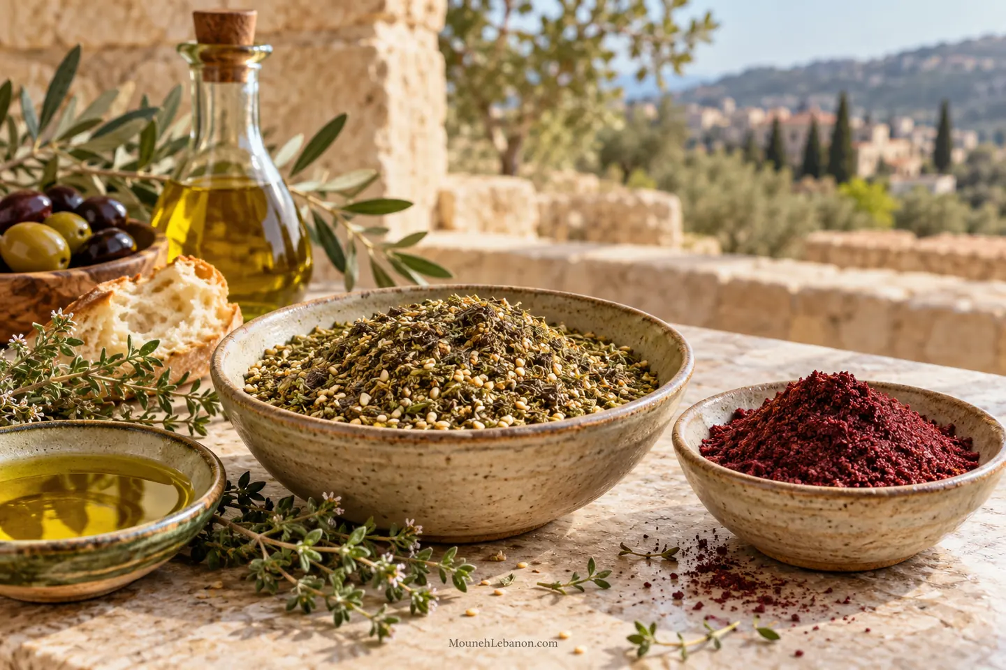 زعتر لبناني بالسمسم وسماق أحمر مع زيت الزيتون