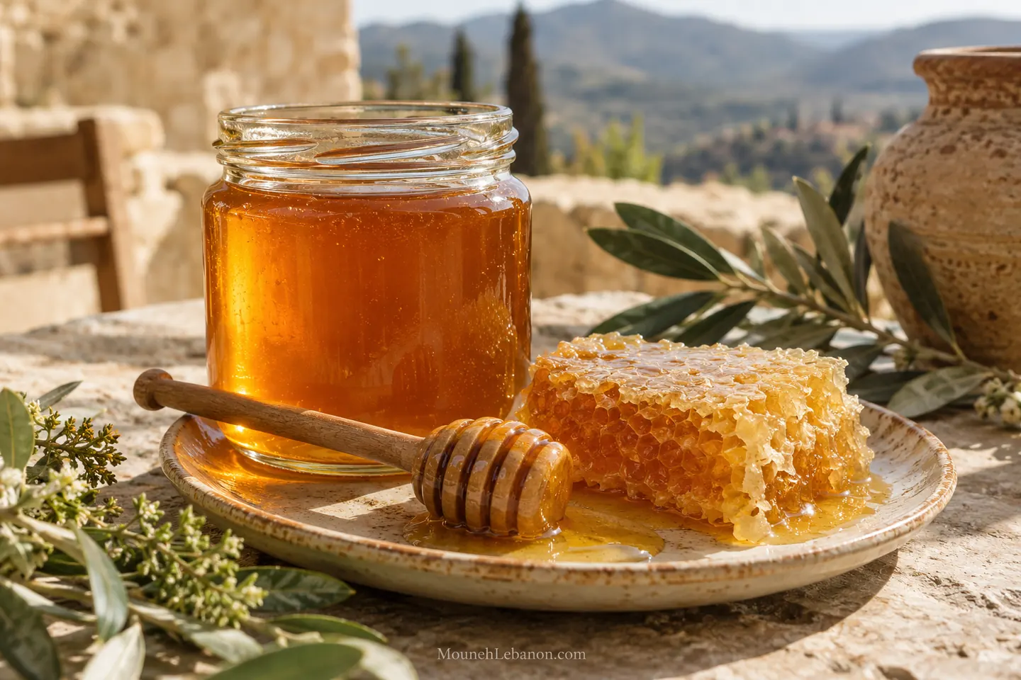 عسل جبلي لبناني في مرطبان مع عسل ذهبي طبيعي