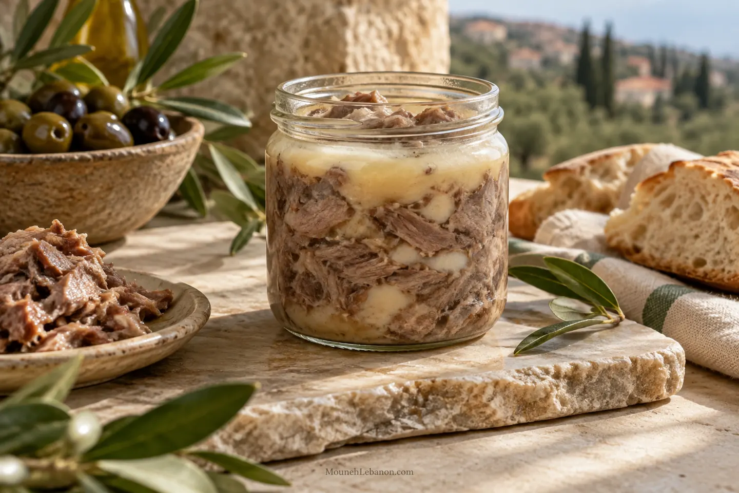 قورما لبنانية من لحم الغنم المطبوخ والمحفوظ بدهنه في مرطبان زجاجي صغير